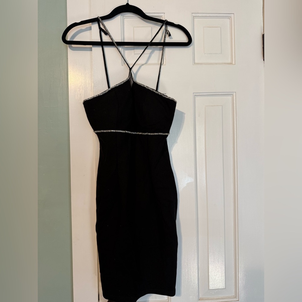 Gianni Bini Black Strapless Dress with Silver Accents